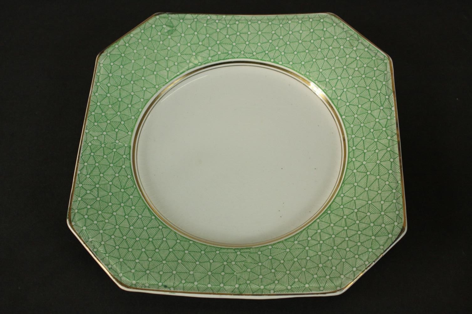 A circa 1940's Palissy Ware china coffee set, with printed green patterned borders. H.22 W.22cm. ( - Image 9 of 9