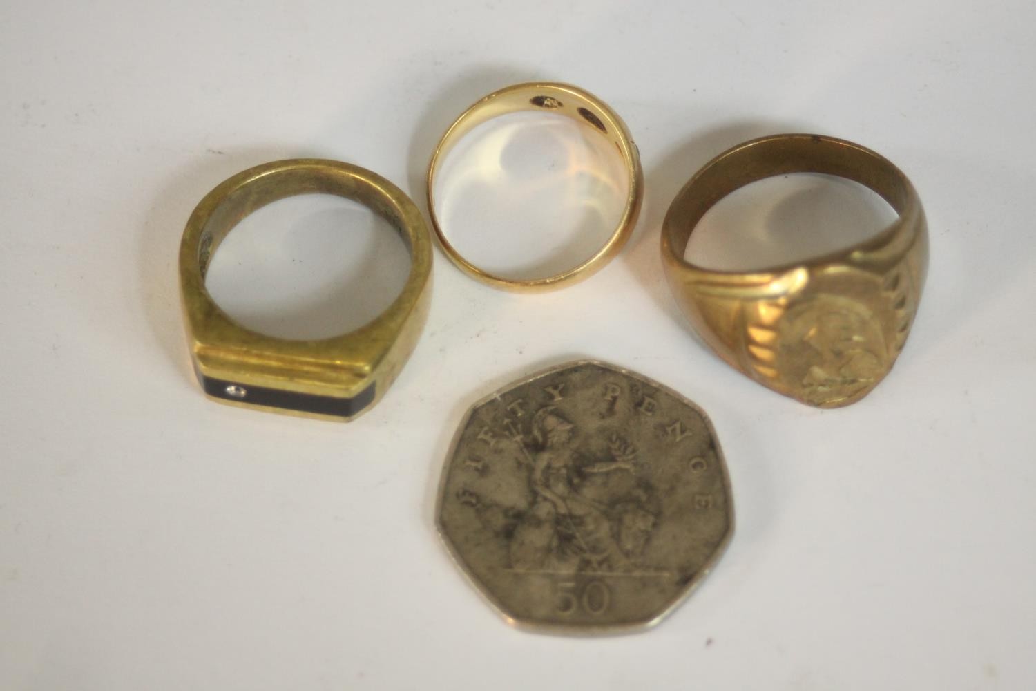 Two gold plated signet style rings along with a Victorian 18 carat yellow gold and old mine - Image 2 of 11