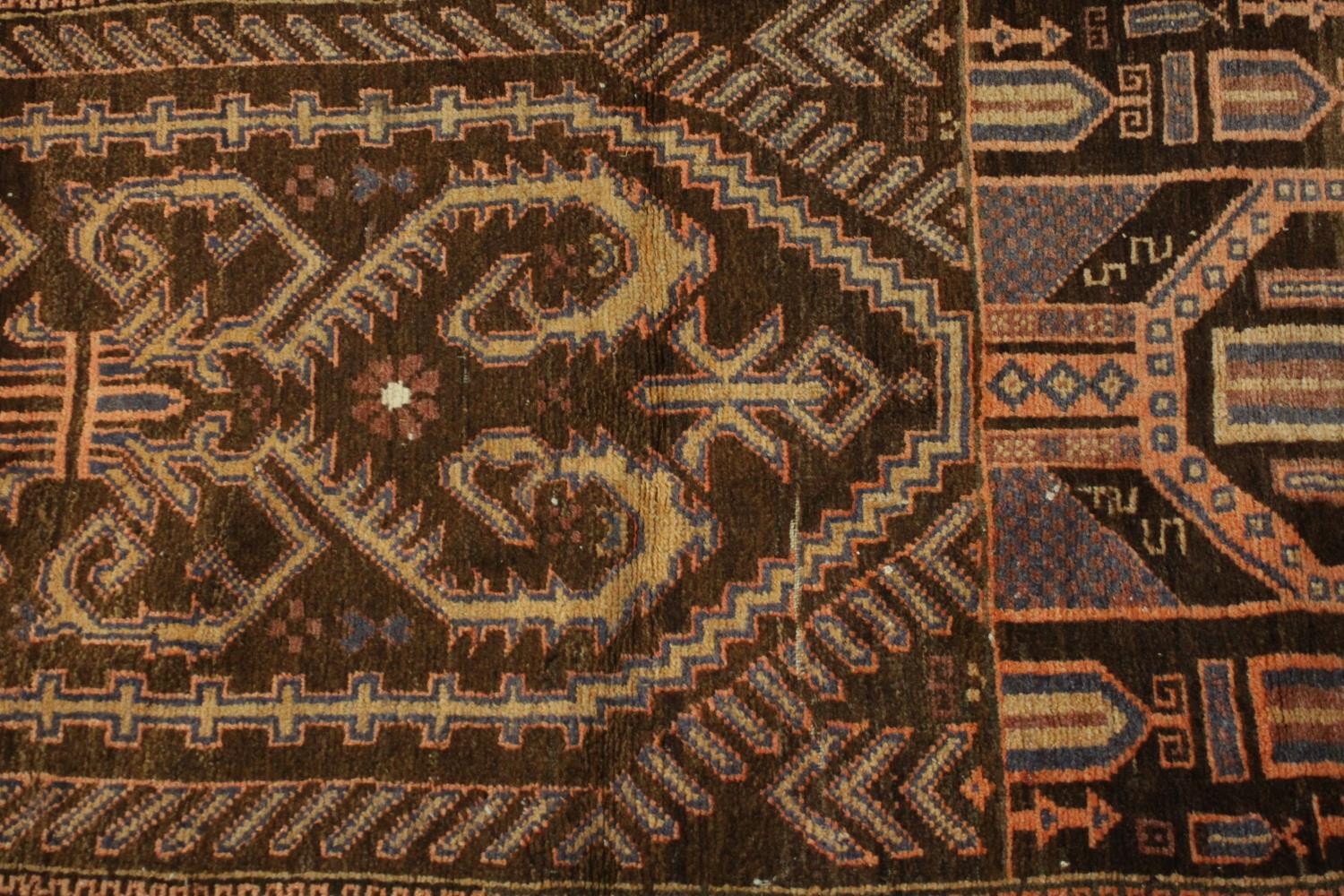 A hand made mocha ground Belouch rug. L.152 W.79cm. - Image 3 of 4