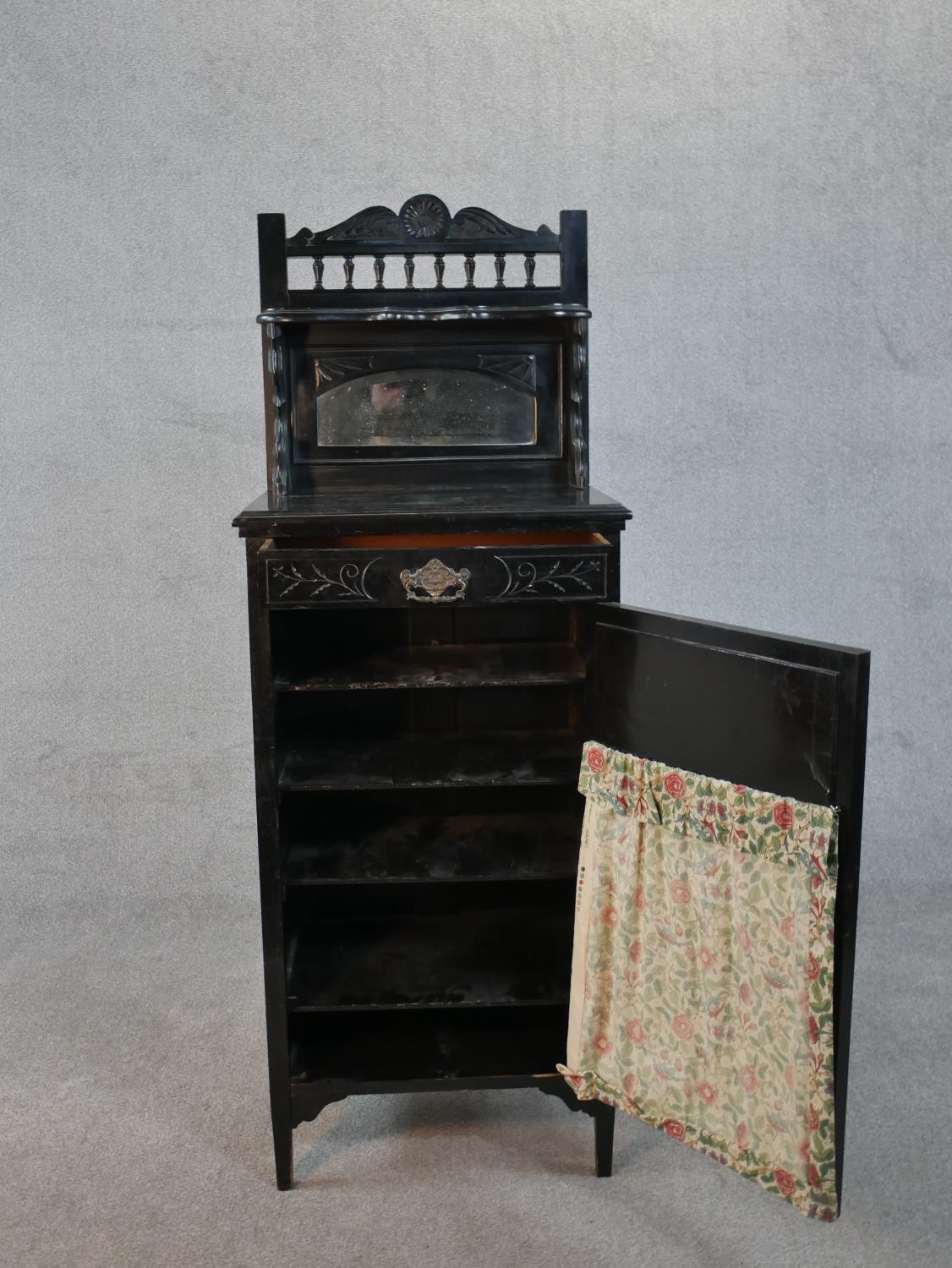 A late 19th century ebonised pier cabinet with mirrored back. H.45 W.55 D.58cm - Image 6 of 8