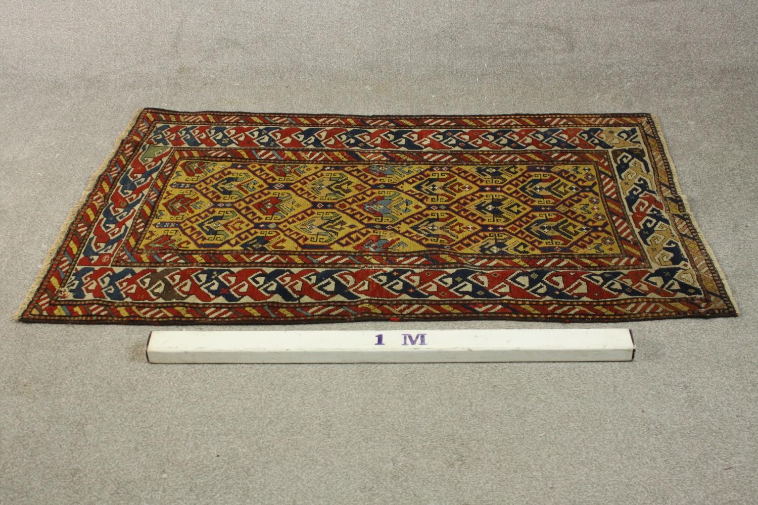 A gold ground hand made Kazak rug. L.151 W.88cm. - Image 3 of 6