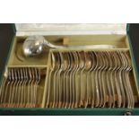 A cased Christofle silver plate soup set for twelve. Makers stamp to each piece. H.7 W.40 D.30cm.