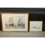 Two framed and glazed signed limited edition prints of boats, one indistinctly signed and the