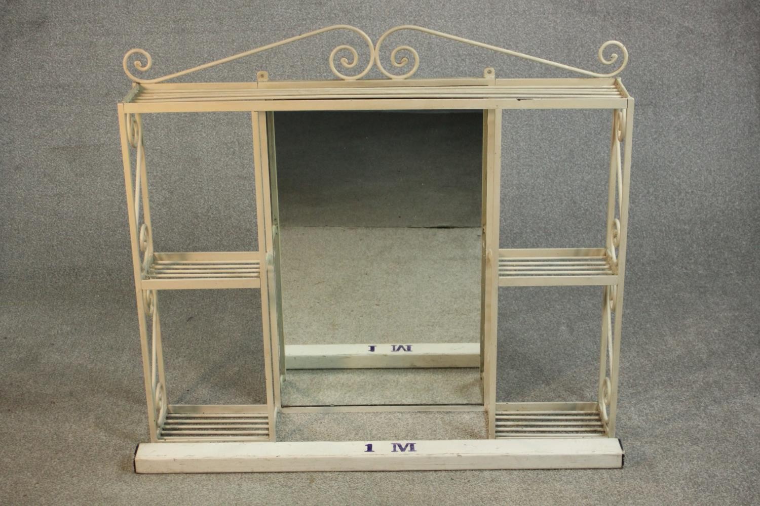 A cream painted wrought iron vanity shelf, the central rectangular mirror surrounded by an - Image 2 of 6