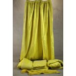 Two pairs of yellow silk mix fully lined curtains. L.180 W.240cm.