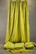 Two pairs of yellow silk mix fully lined curtains. L.180 W.240cm.