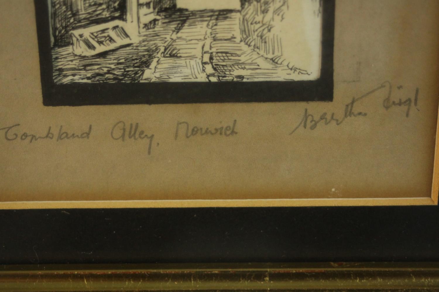 A framed pair of pen sketches of Norwich street scenes, each signed indistinctly and titled. H.49 - Image 7 of 9