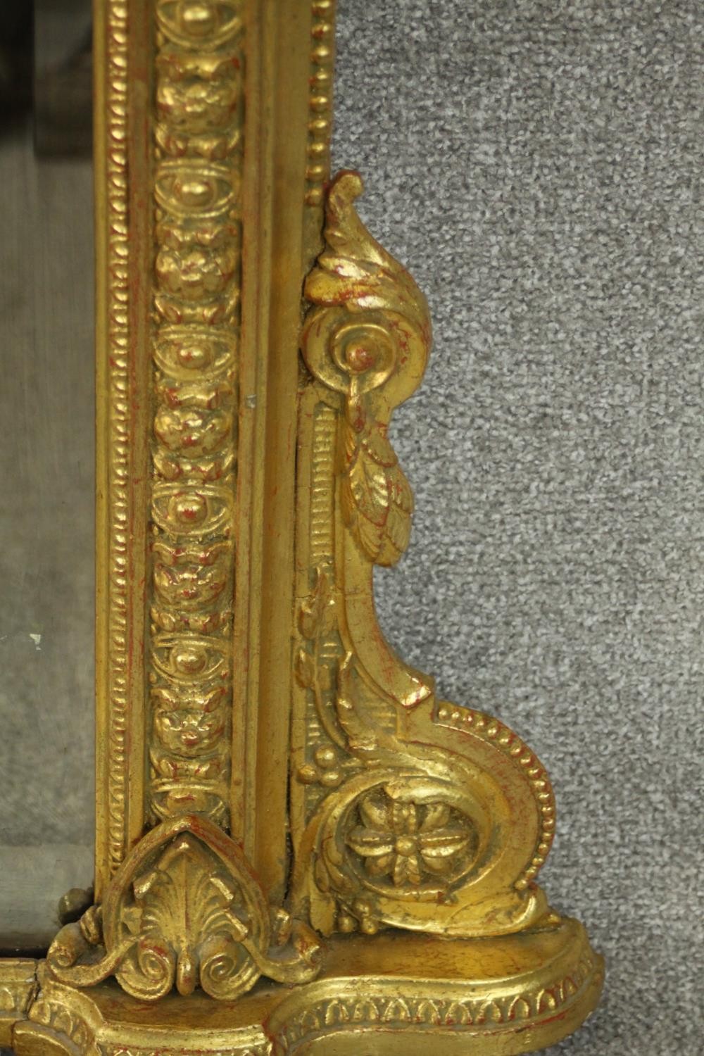 A Victorian gilt framed overmantel mirror, with a bevelled mirror plate, the frame with beaded and - Image 5 of 6