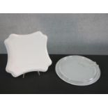 A Limoges porcelain cheese plate along with a glass cheese board with relief vine design. Diam. 36cm