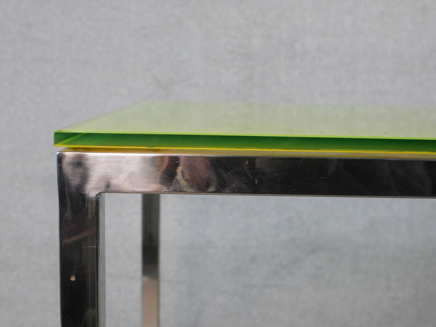 Driade ‘Jelly Slice’ Console Table by Philippe Starck, acid bathed painted chartreuses tempered - Image 4 of 4