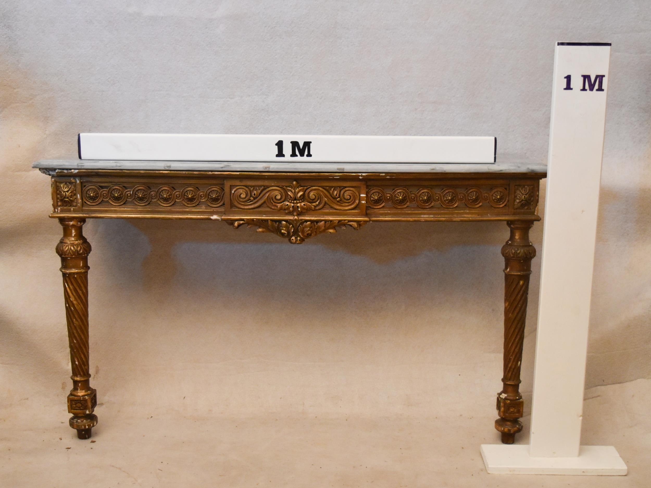 A 19th century Continental giltwood console table, the rectangular marble top with a moulded edge - Image 2 of 7