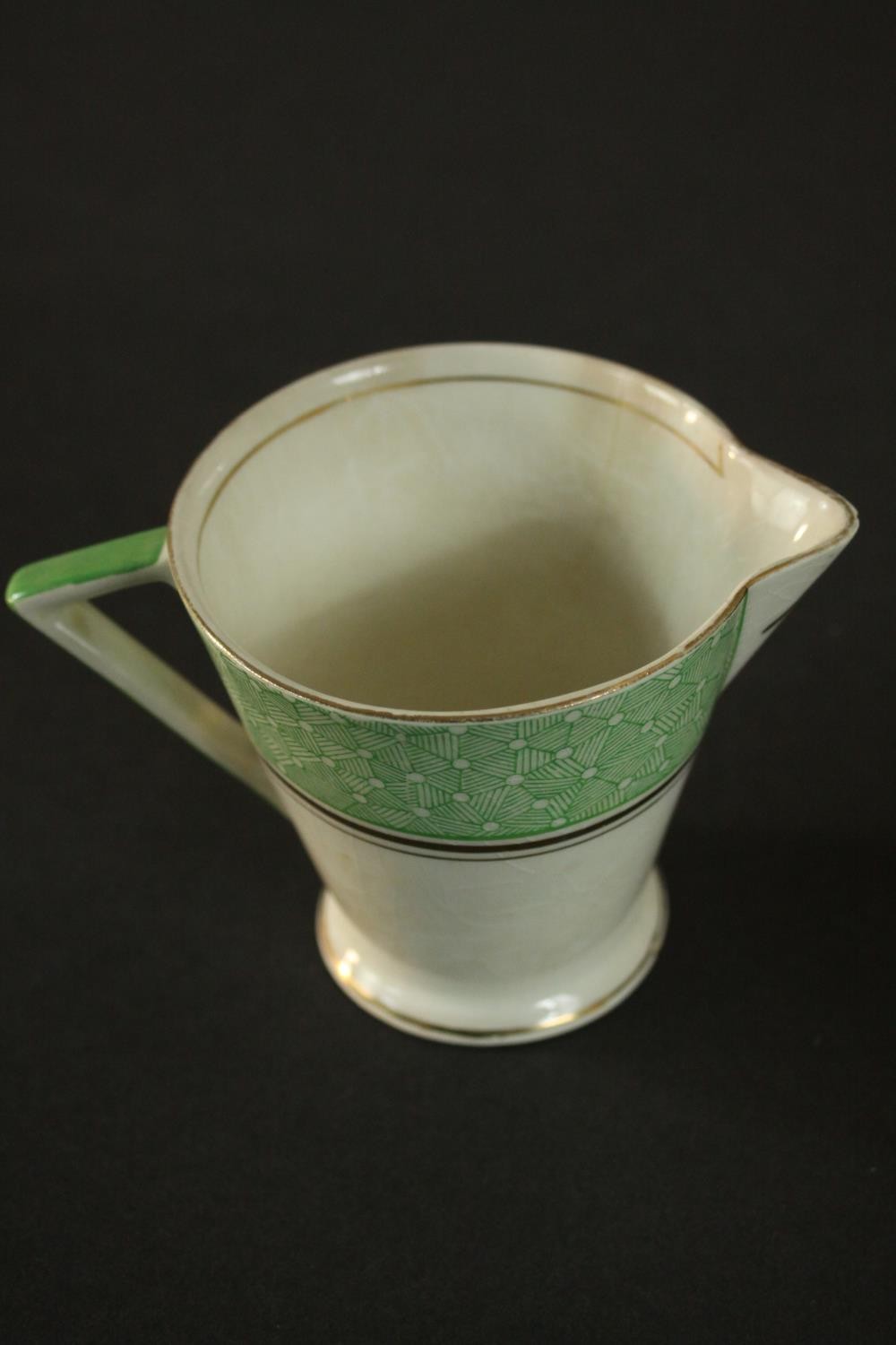 A circa 1940's Palissy Ware china coffee set, with printed green patterned borders. H.22 W.22cm. ( - Image 7 of 9