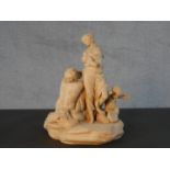 A Sevres 19th century Biscuit porcelain figure group of couple with putti. Maker's mark to the base.