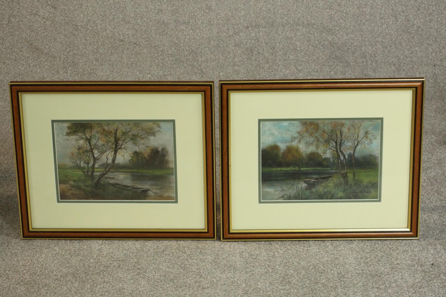 Robert William Arthur Rouse, 19th Century, a pair of pastel river landscapes, signed. H.36 W.