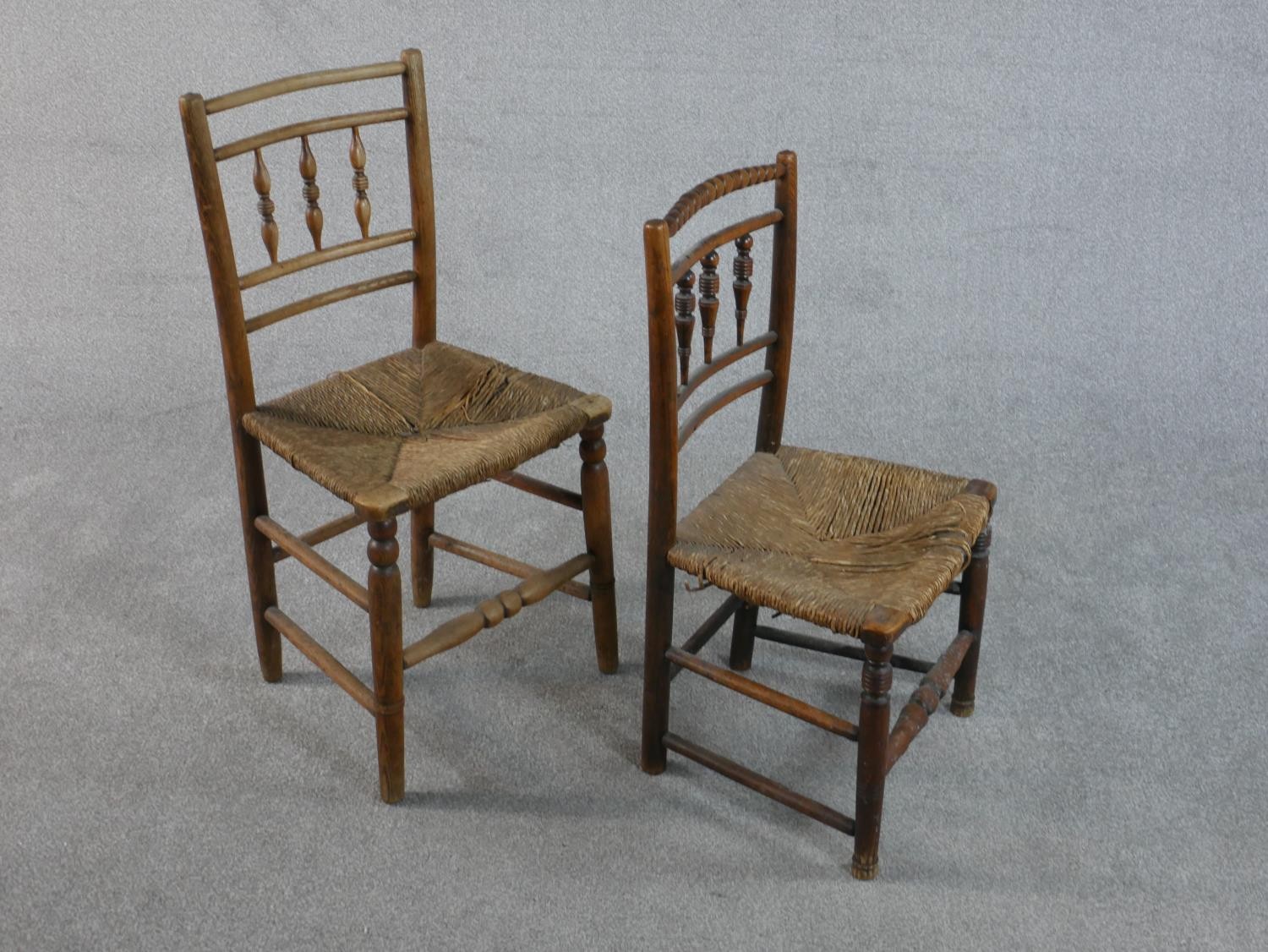 A Lloyd Loom wicker tub chair, together with two 19th century turned country side chairs with - Image 6 of 6