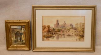 Two early 20th century framed and glazed watercolours, one of a town scene and the other of a