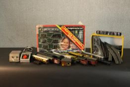 A Hornby Railways Freight Master train set, a Triang electric control box and other vintage