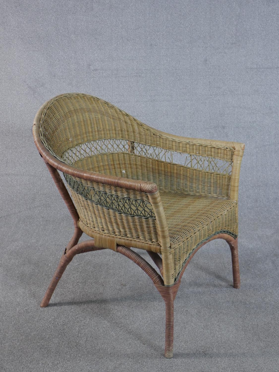 A Lloyd Loom wicker tub chair, together with two 19th century turned country side chairs with - Image 2 of 6