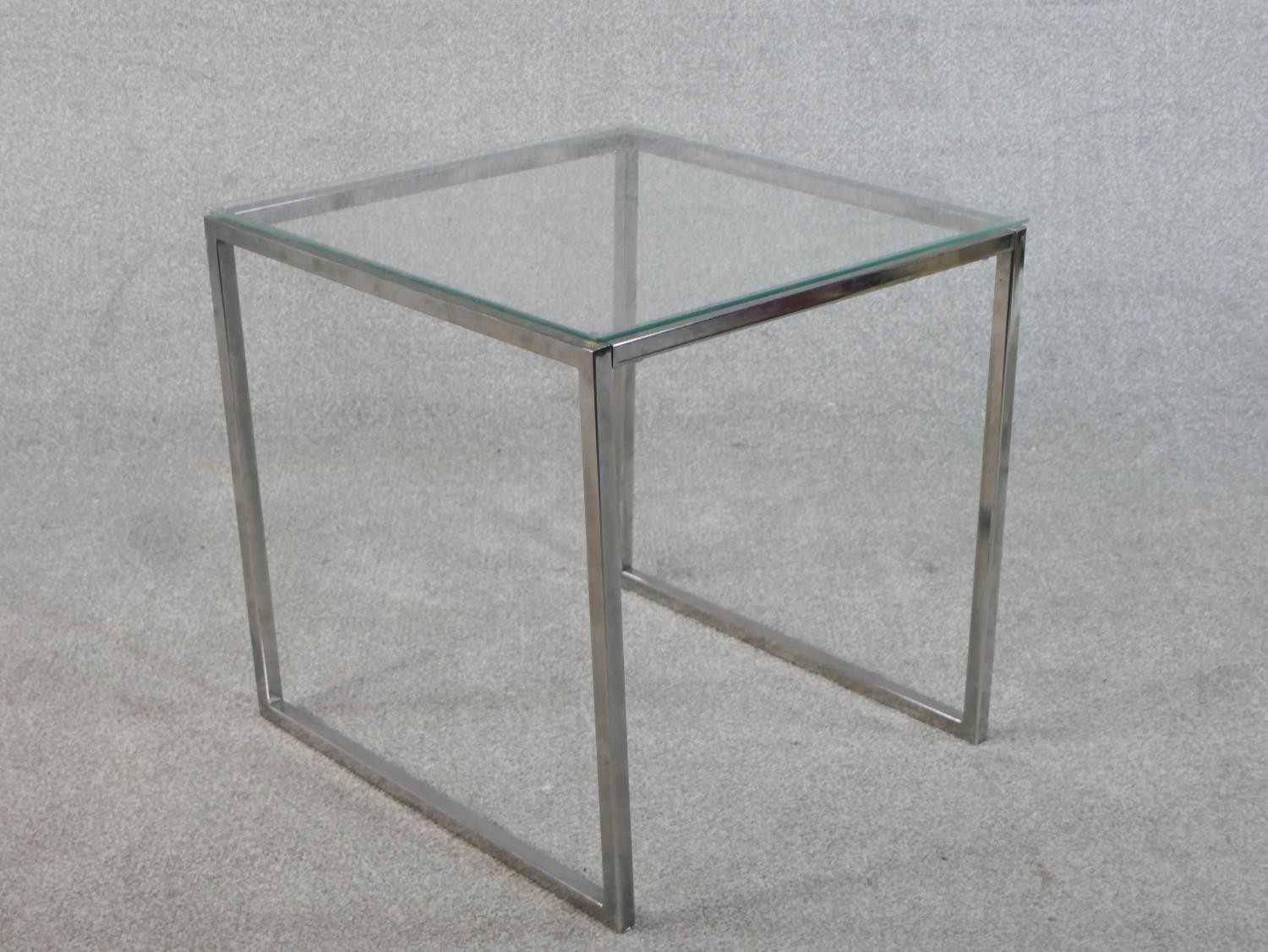 A contemporary cube form occasional table, with a plate glass top on a square section tubular - Image 3 of 3
