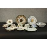 A collection of tea cups and pieces of porcelain and ceramics, including a Royal Doulton Glamis