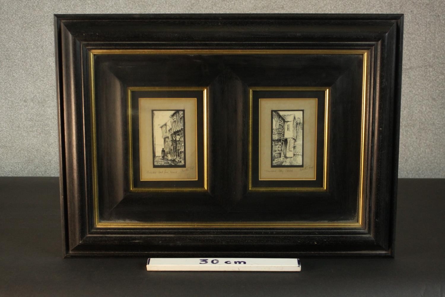 A framed pair of pen sketches of Norwich street scenes, each signed indistinctly and titled. H.49 - Image 2 of 9