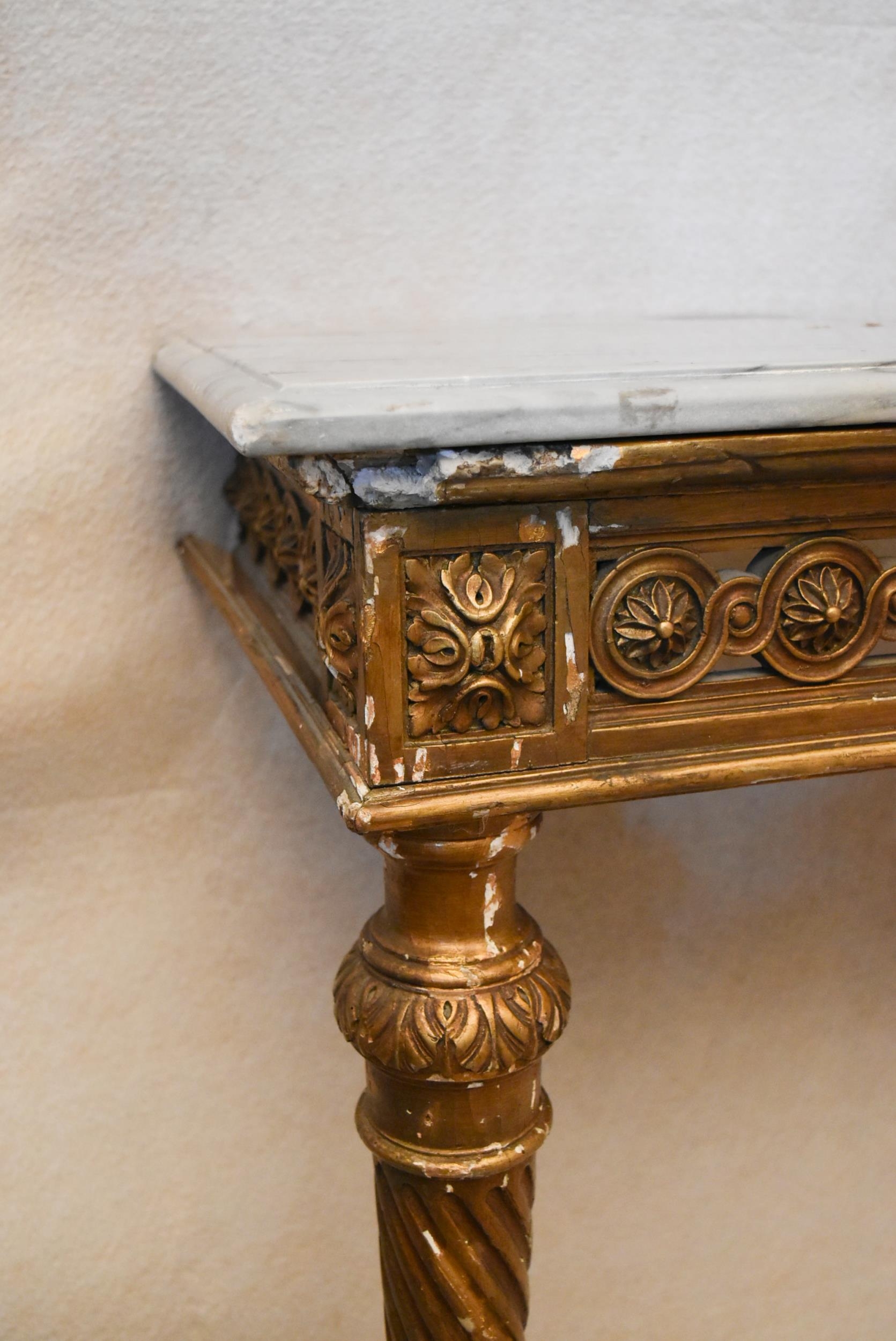 A 19th century Continental giltwood console table, the rectangular marble top with a moulded edge - Image 5 of 7