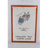 After Cyril Kenneth Bird CBE (Fougasse) (1887-1965), Careless Talk Costs Lives, colour print. H.80 x