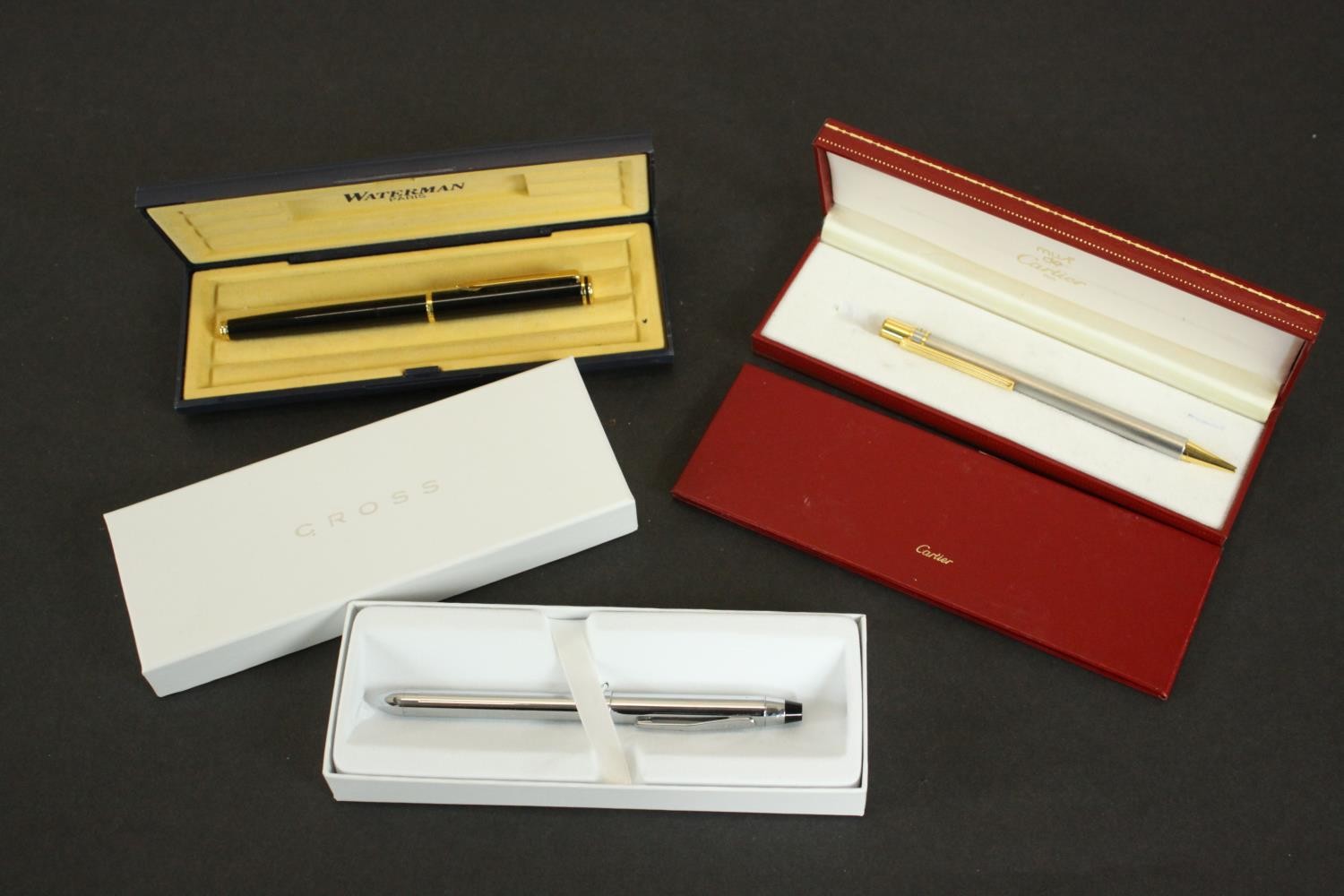 Three pens in boxes, including a cased Cartier "must de Cartier" steel-coloured lacquered metal - Image 3 of 12