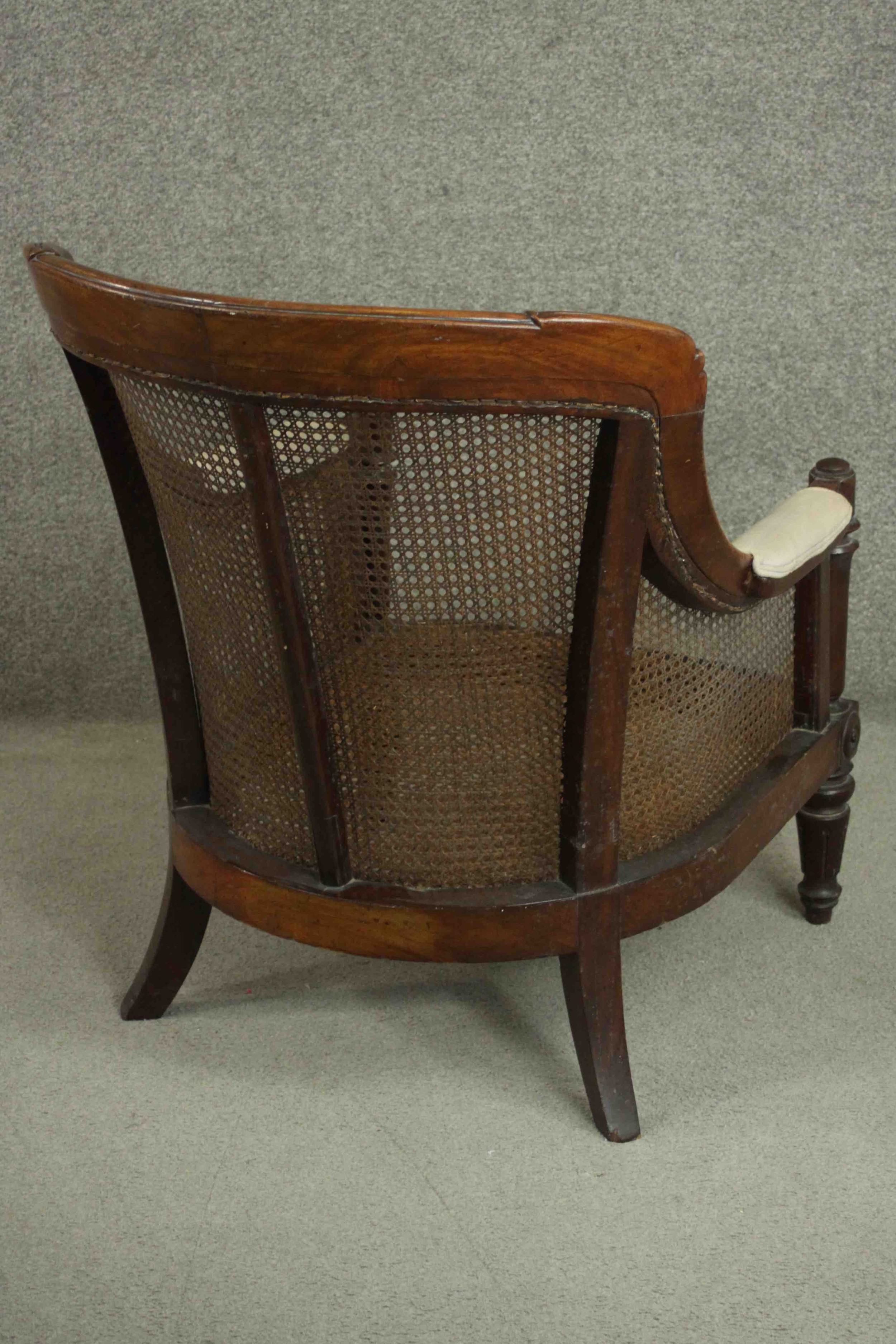 A William IV mahogany caned bergere tub chair, the reeded top rail with carved palm leaves to each - Image 6 of 8