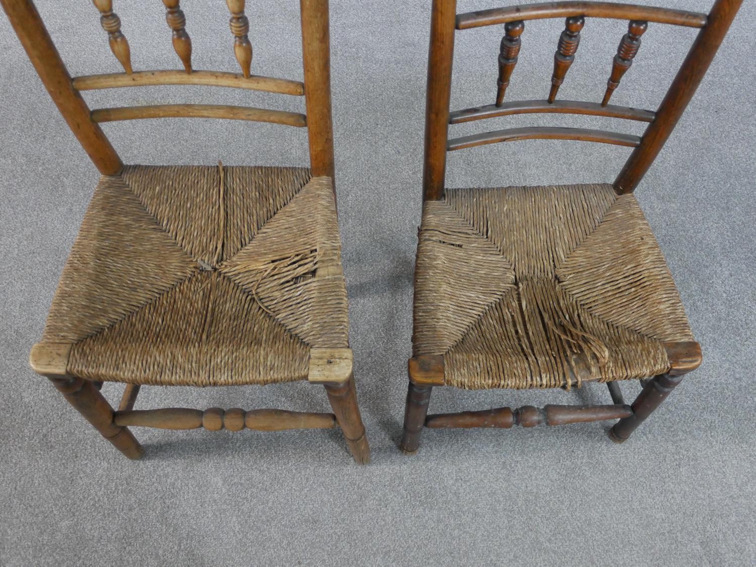 A Lloyd Loom wicker tub chair, together with two 19th century turned country side chairs with - Image 5 of 6