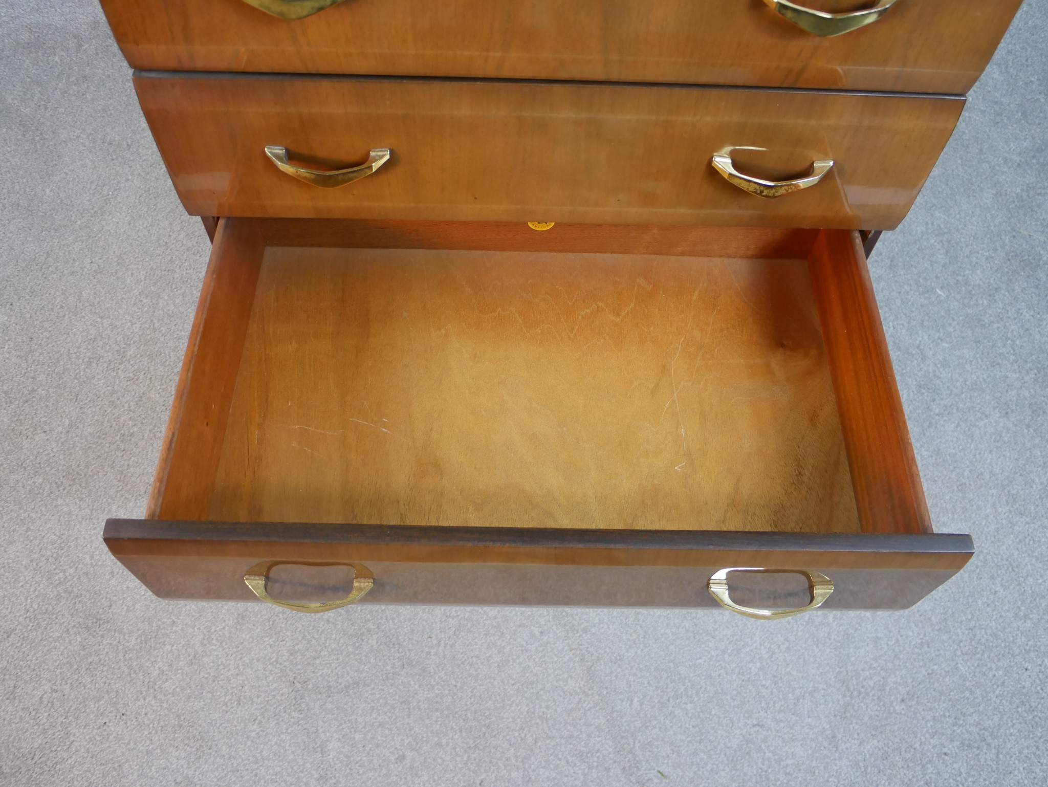A mid century vintage laminated tallboy chest by Meredew Furniture. H.113 W.66 D.42cm - Image 4 of 7
