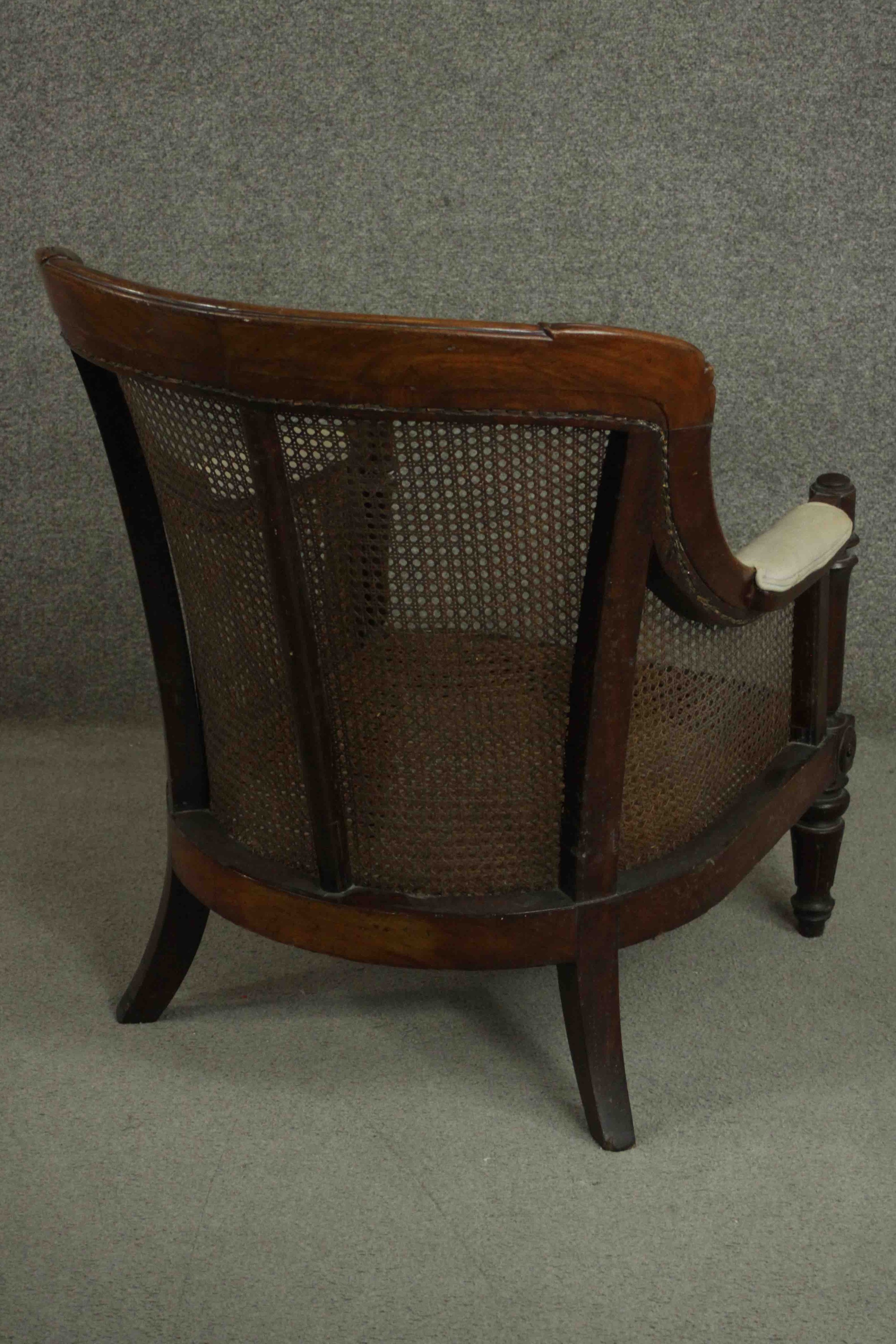 A William IV mahogany caned bergere tub chair, the reeded top rail with carved palm leaves to each - Image 5 of 8