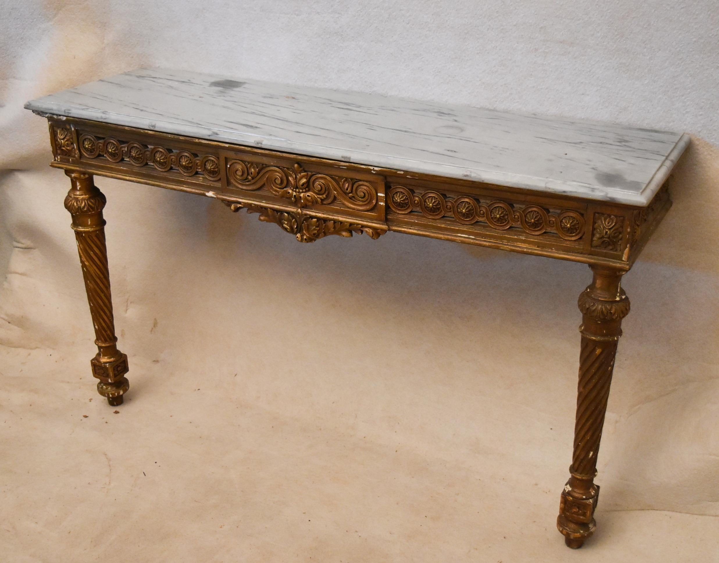 A 19th century Continental giltwood console table, the rectangular marble top with a moulded edge - Image 4 of 7