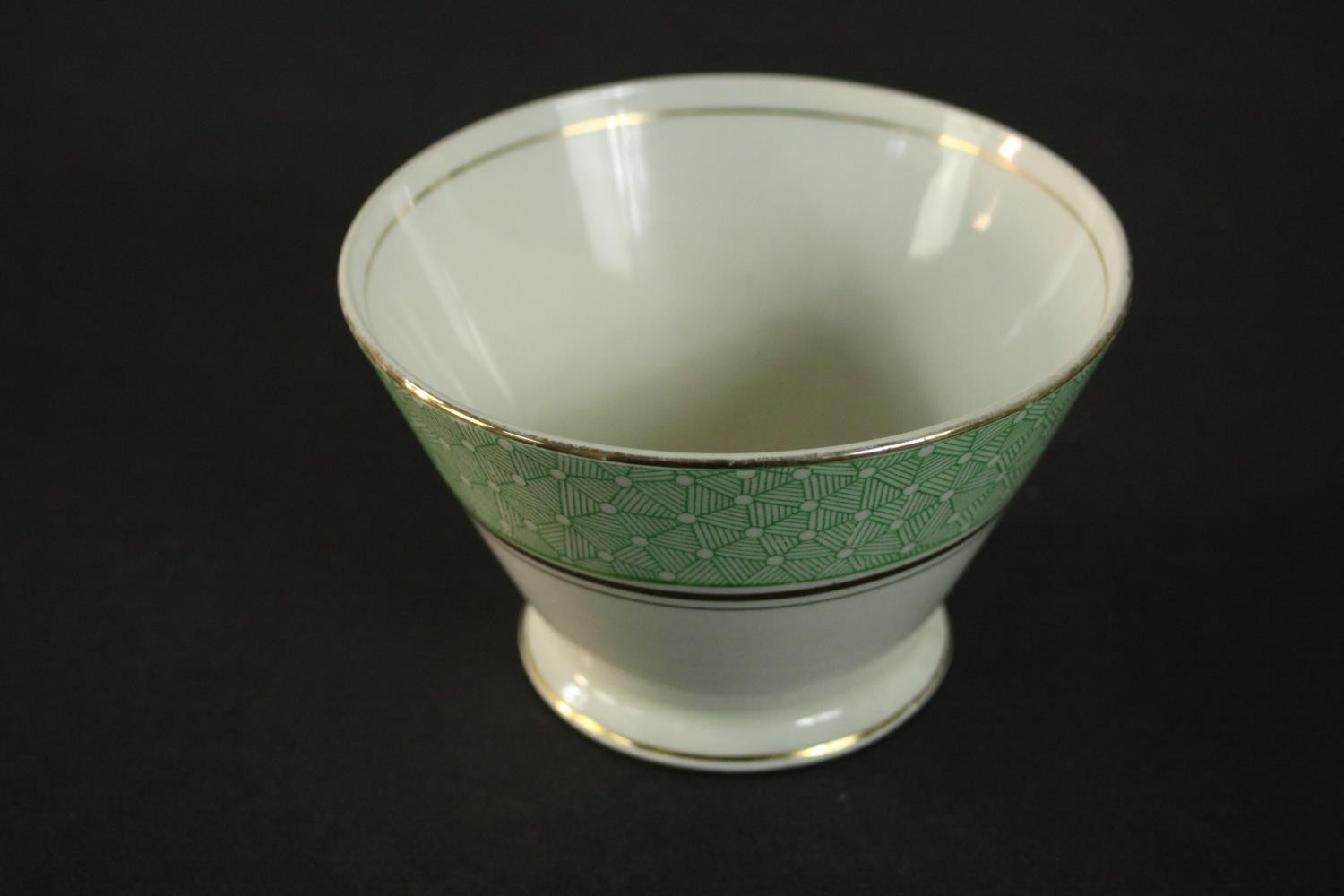 A circa 1940's Palissy Ware china coffee set, with printed green patterned borders. H.22 W.22cm. ( - Image 6 of 9