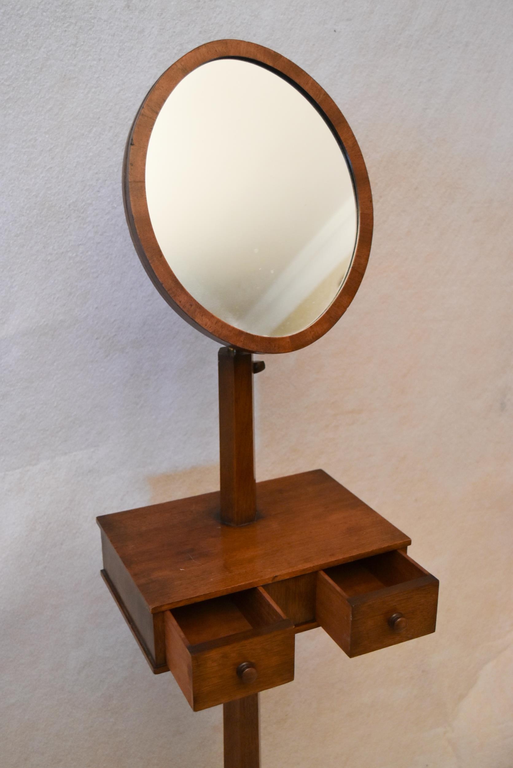 An early 20th century oak gentleman's shaving stand, with an oval mirror on a telescopic frame, - Image 3 of 3