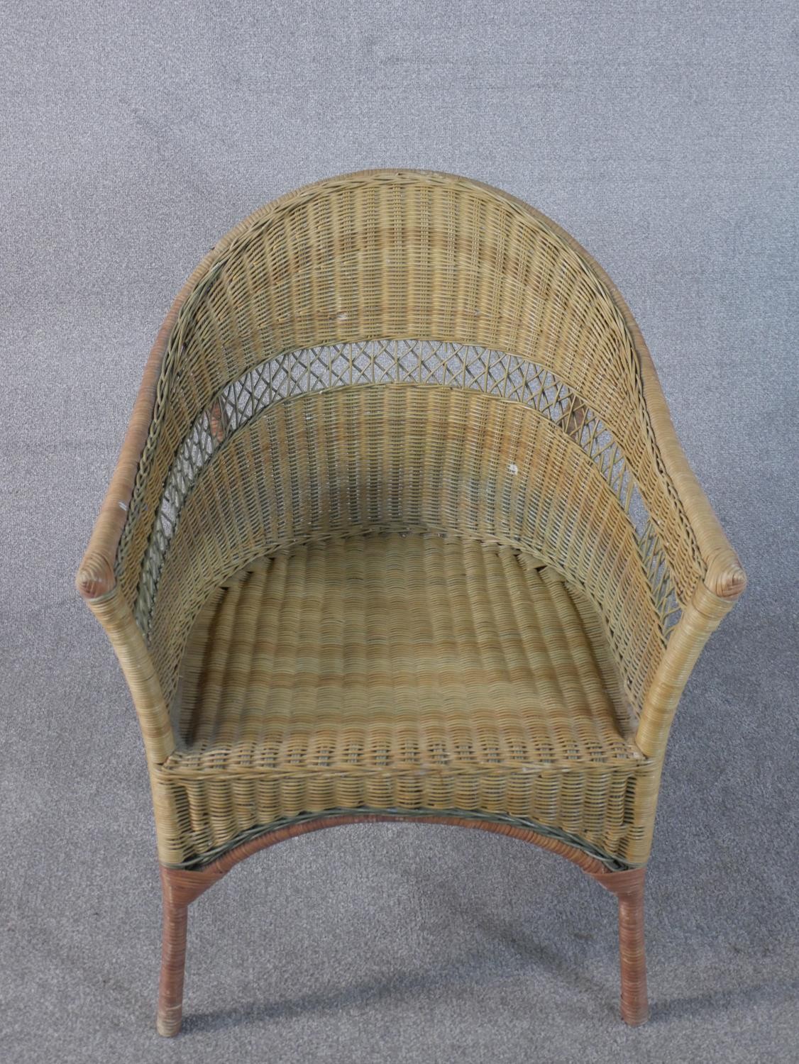 A Lloyd Loom wicker tub chair, together with two 19th century turned country side chairs with - Image 3 of 6