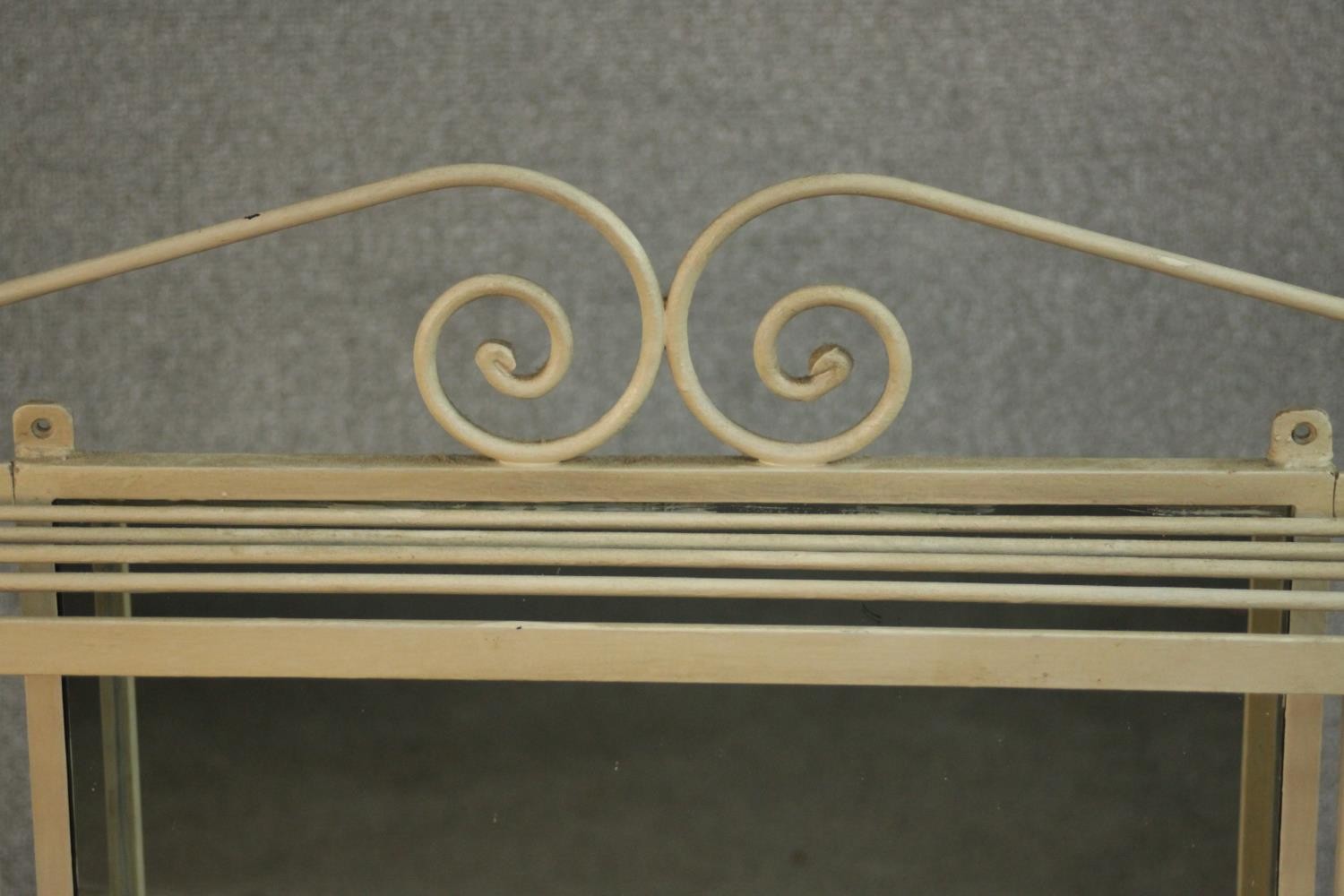 A cream painted wrought iron vanity shelf, the central rectangular mirror surrounded by an - Image 3 of 6