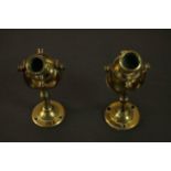 A pair of early 20th century ship nautical gimbal brass candle stick holders with wall mounts. H.
