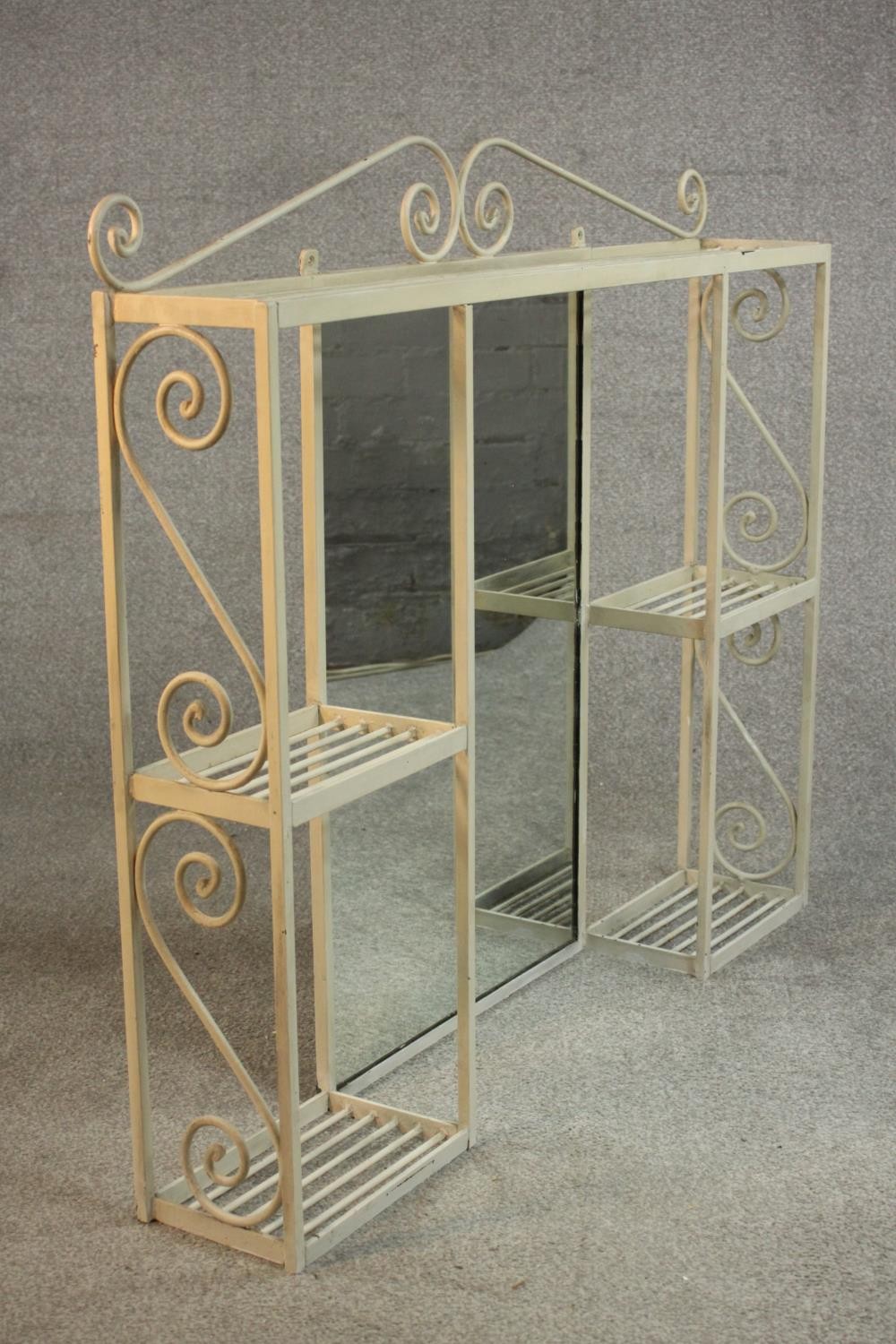 A cream painted wrought iron vanity shelf, the central rectangular mirror surrounded by an - Image 6 of 6