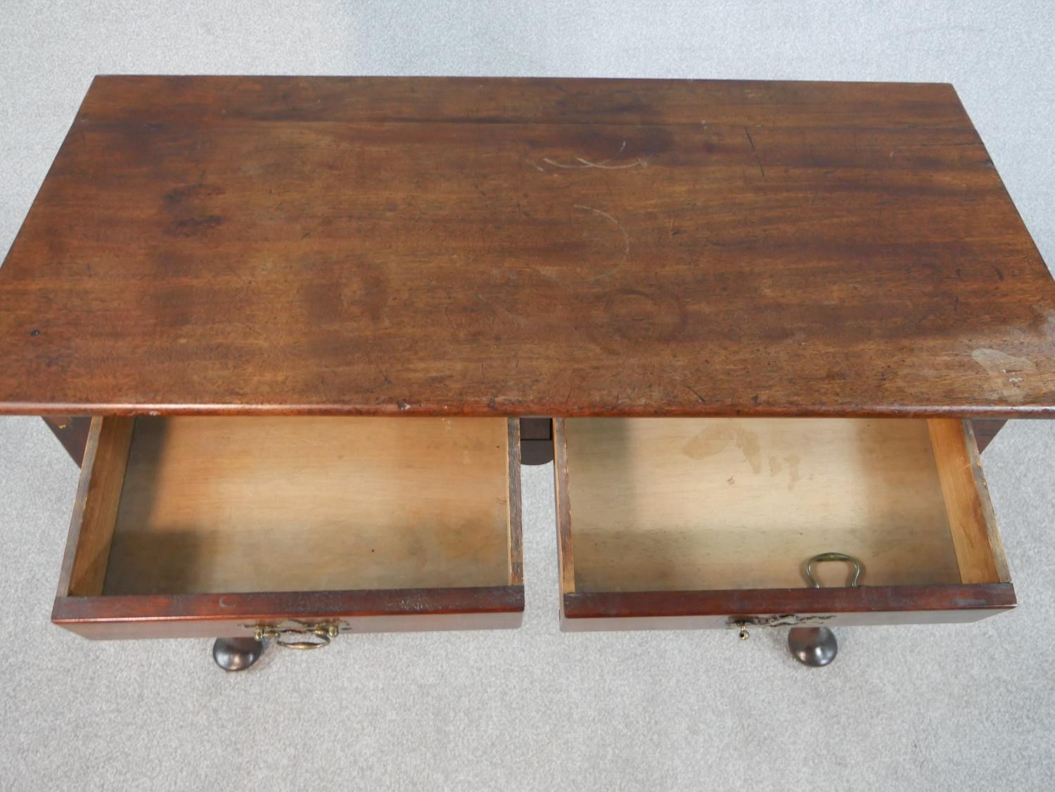 A George II mahogany side table, the rectangular top over two short drawers with brass handles and - Image 5 of 7
