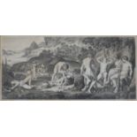 A framed and glazed 19th century engraving of Classical gods in a mountain landscape by Correggio