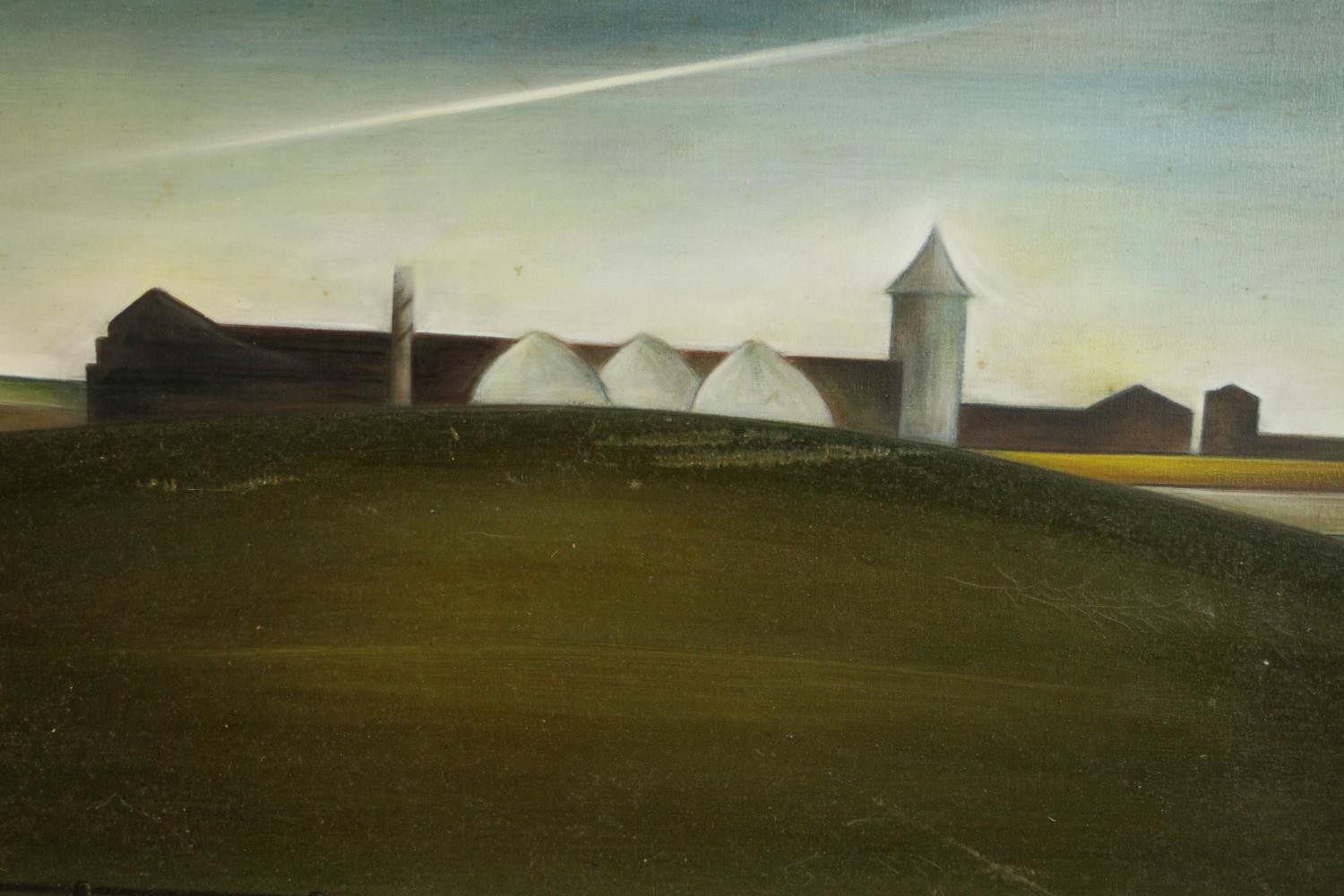 Frooza Clarke, unframed oil on canvas of a farm on a hill, signed and dated verso Clarke 98. H.41