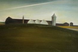 Frooza Clarke, unframed oil on canvas of a farm on a hill, signed and dated verso Clarke 98. H.41