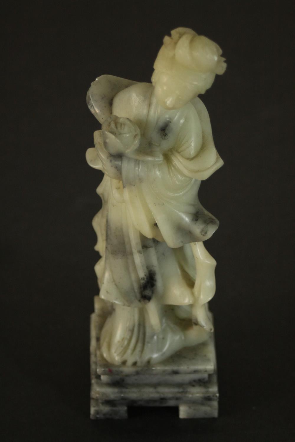 A carved Chinese soapstone figure of a female deity along with a hand painted clay figure of a - Image 11 of 16
