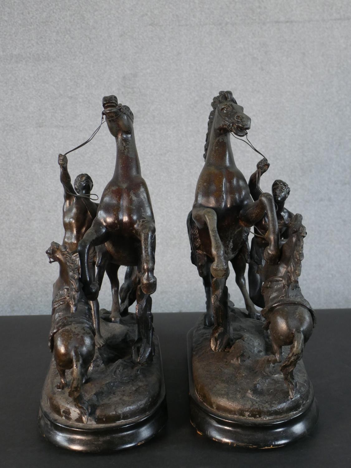 A pair of early 20th century spelter Marly horse figure groups with foals on ebonised bases. H.41 - Image 5 of 5