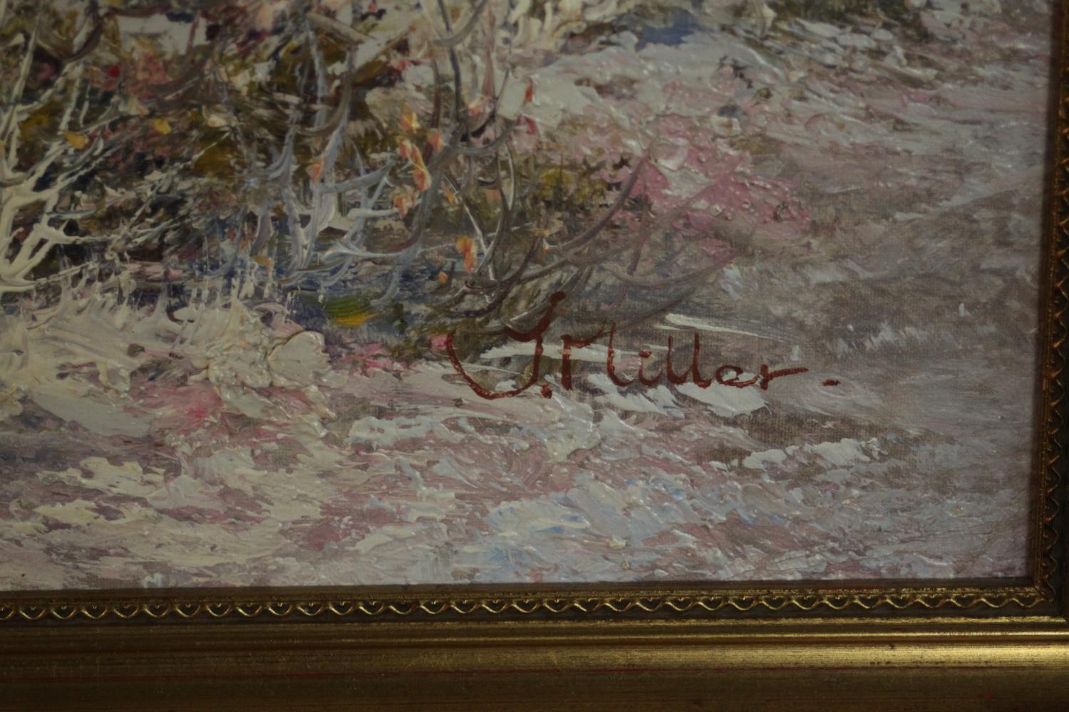 J Miller (Contemporary), Edwardian Beach Scene, acrylic, signed lower right. H.68 W.94cm. - Image 4 of 6