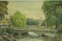 Colin Newman (b. 1923), Bridge in a Town, watercolour, signed lower left. H.48 W.60cm.