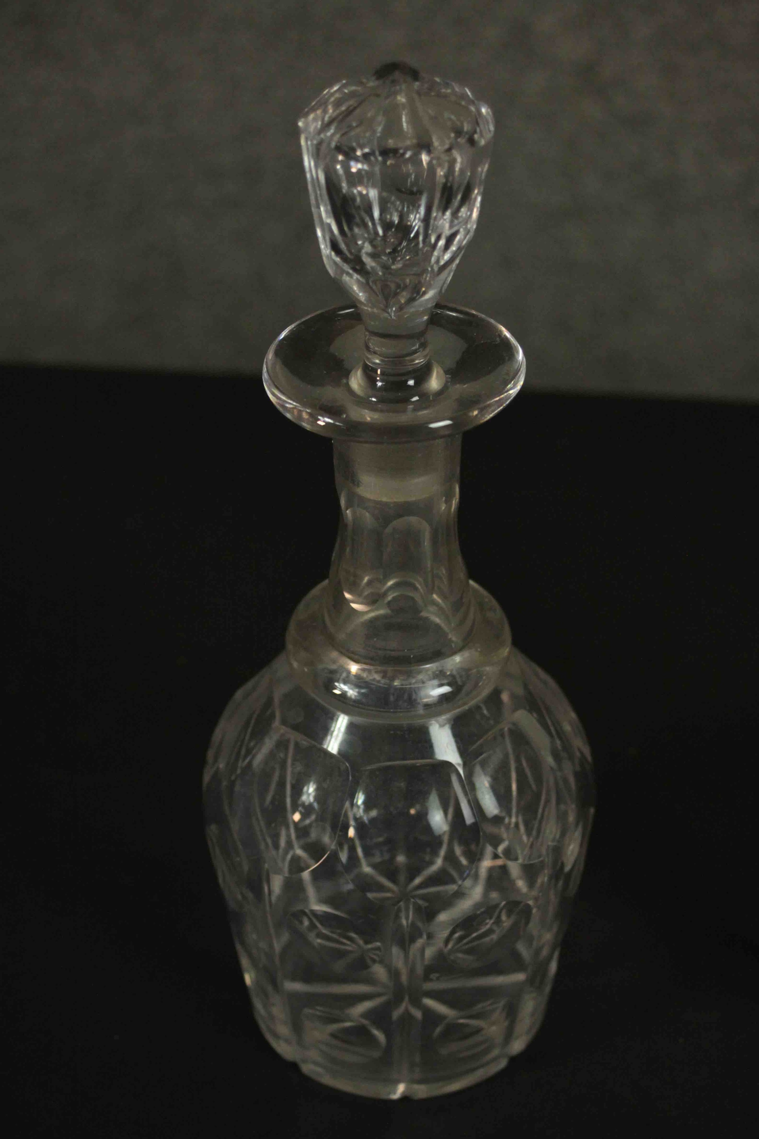 A pair of 19th century hand cut crystal decanters along with a 19th century decanter with slender - Image 3 of 5