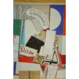 Ron Wilman (b.1947), mixed media collage, label verso. H.25 W.20cm.