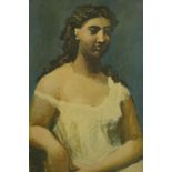 After Picasso, framed print of Seated Woman in a Chemise, signed in plate. H.86 W.66cm.